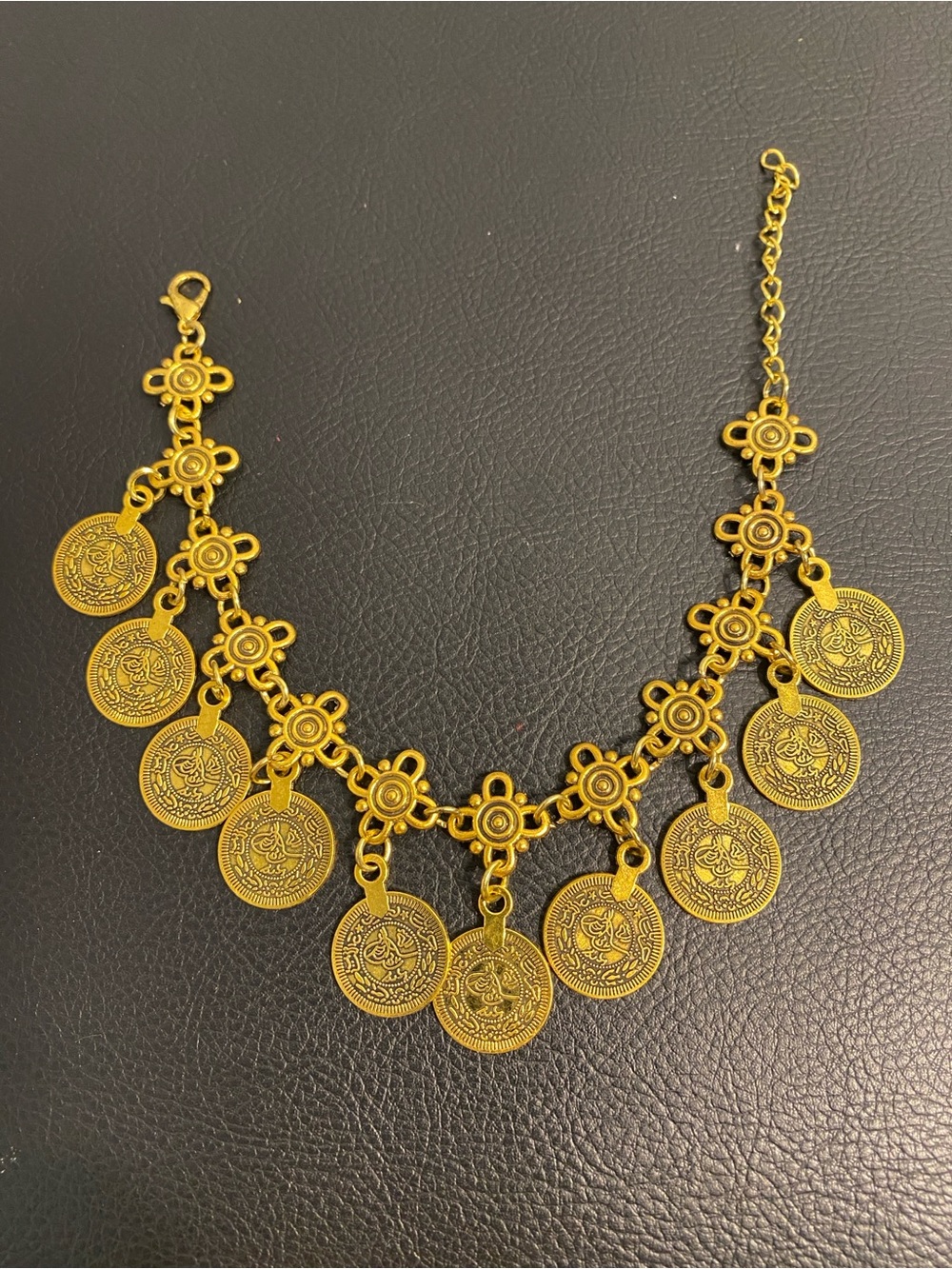 Gold Tone Coin Charm Anklet